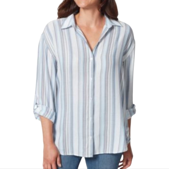Gloria Vanderbilt Light Blue Pinstripe Button Down Blouse - Picture 1 of 10